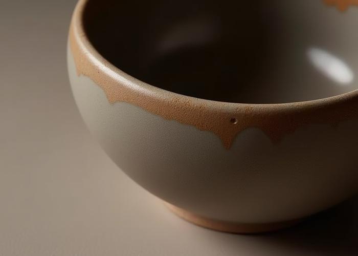 Primer plano de un cuenco de cerámica con detalles sutiles, parte de la colección para Pujol.
