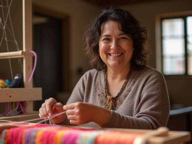 Retrato sonriente de Sofía, artesana de Trama y Taza